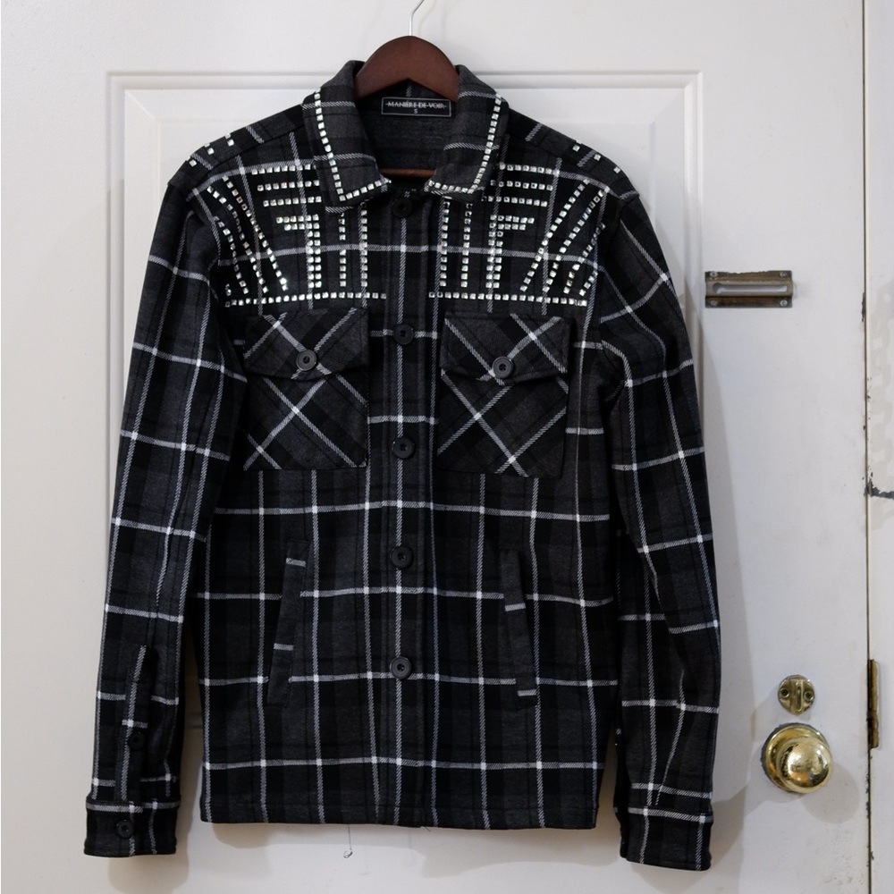 MDV Bedazzled plaid shirt jacket